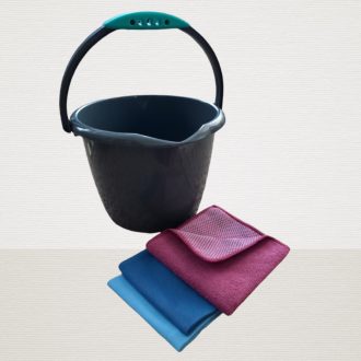 VIXI takarító szett bíbor dörzsikendővel, 6 literes vödörrel és üvegtisztító kendővel