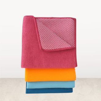 VIXI kicsi takarító szett, portörlő kendő, üvegszett és dörzsi kendő mikroszálas anyagból, hatékony takarításhoz.