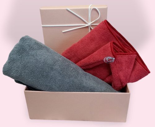 VIXI box szett szürke kistörölköző és eper színű turbán díszdobozban