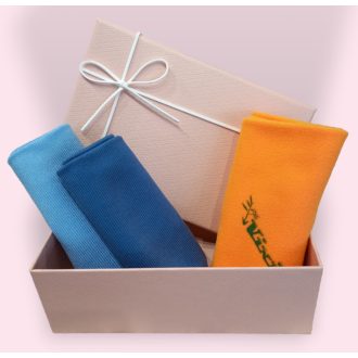 VIXI box szett világoskék és sötétkék üvegkendő, portörlő díszdobozban
