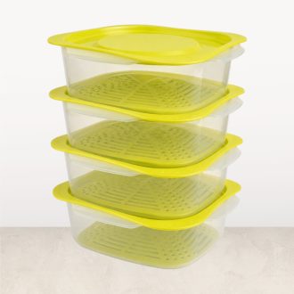   Vixi 900 ml-es lapos frissentartó edény rácsbetéttel - 4 db