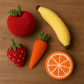 5 horgolt zöldség–gyümölcs mintaötlet képekkel és rövid leírással